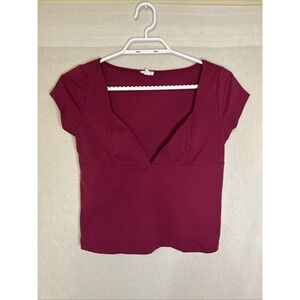 Garage Women's Magenta V-Neck Short Sleeve Top Size Medium